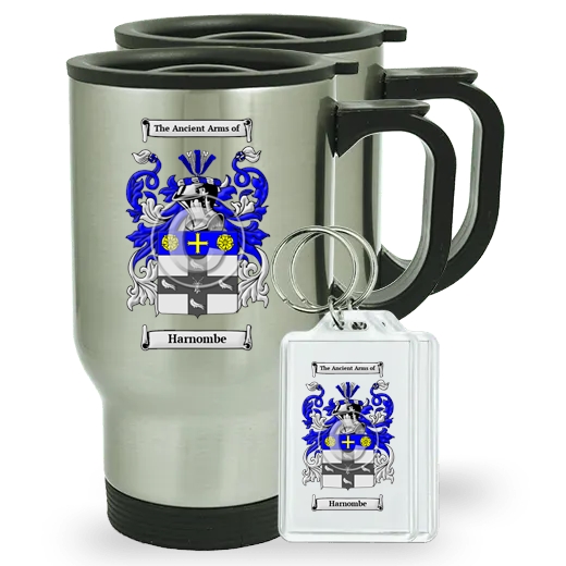 Harnombe Pair of Travel Mugs and pair of Keychains