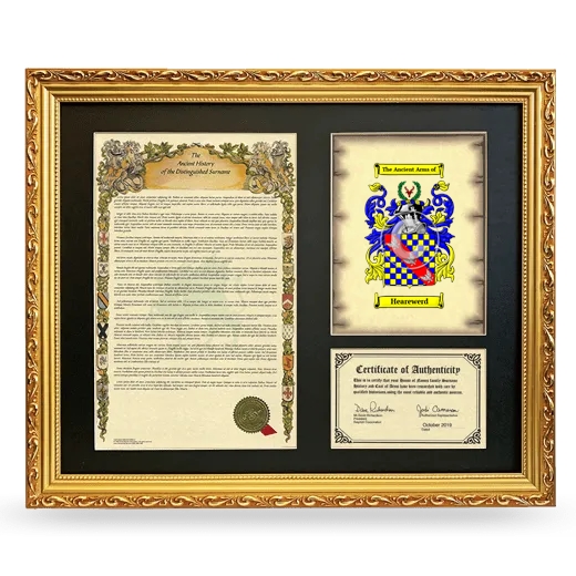 Hearewerd Framed Surname History and Coat of Arms- Gold