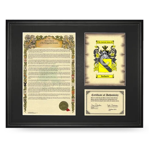 Eacharte Framed Surname History and Coat of Arms - Black