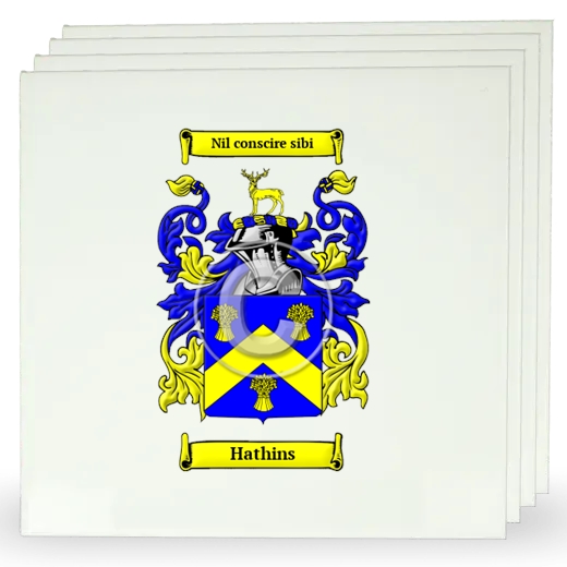 Hathins Set of Four Large Tiles with Coat of Arms