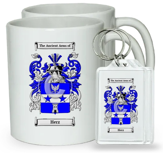 Herz Pair of Coffee Mugs and Pair of Keychains