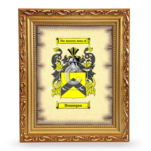 Hennegan Coat of Arms Framed - Gold