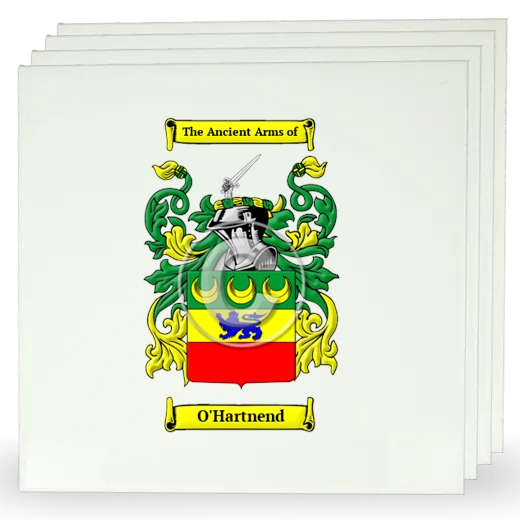 O'Hartnend Set of Four Large Tiles with Coat of Arms