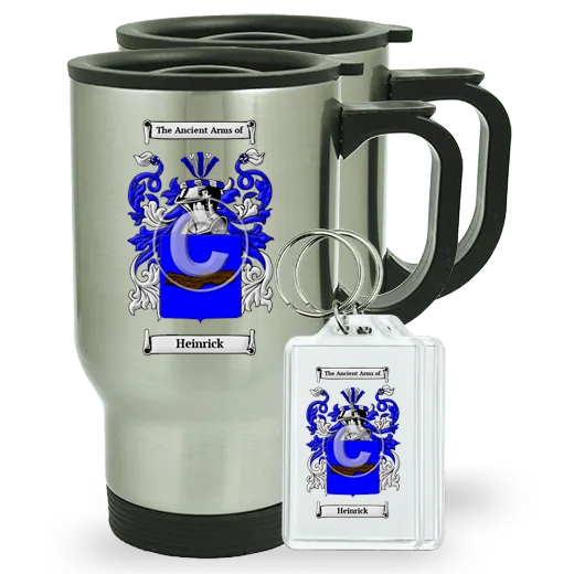 Heinrick Pair of Travel Mugs and pair of Keychains