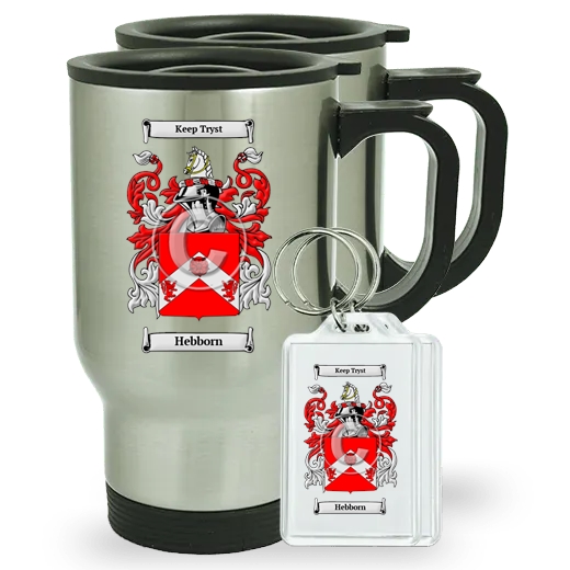 Hebborn Pair of Travel Mugs and pair of Keychains