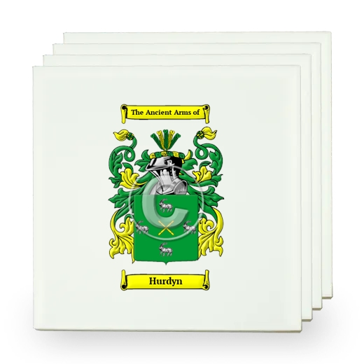 Hurdyn Set of Four Small Tiles with Coat of Arms