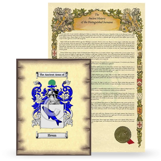 Heun Coat of Arms and Surname History Package