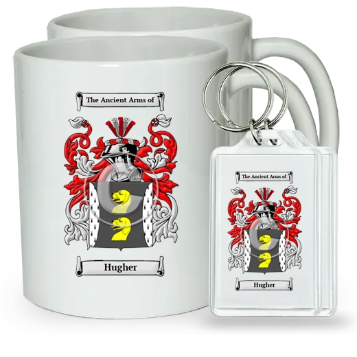 Hugher Pair of Coffee Mugs and Pair of Keychains