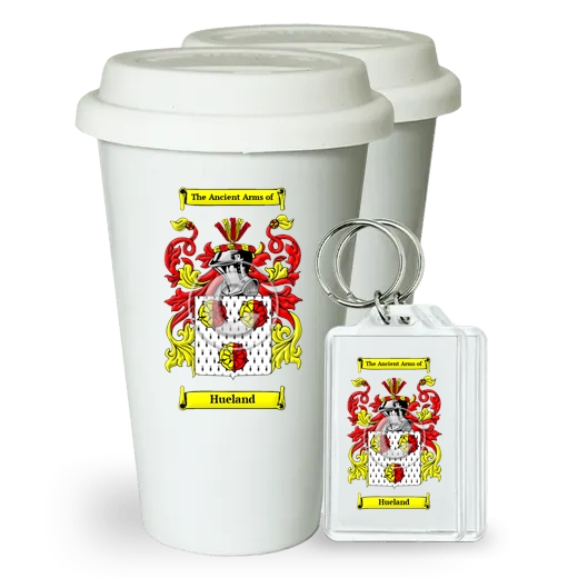 Hueland Pair of Ceramic Tumblers with Lids and Keychains