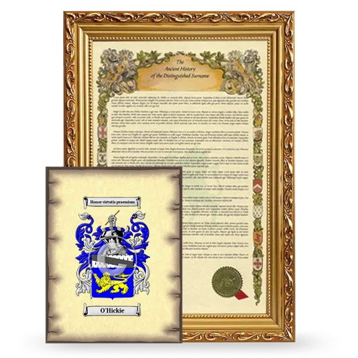 O'Hickie Framed History and Coat of Arms Print - Gold