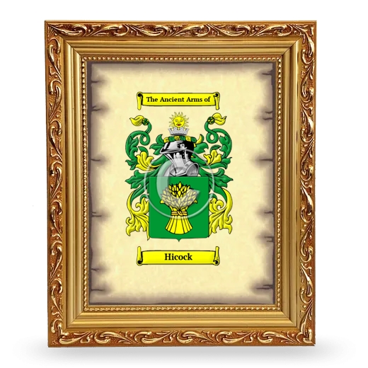 Hicock Coat of Arms Framed - Gold