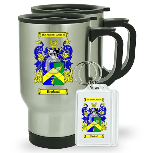 Higdand Pair of Travel Mugs and pair of Keychains