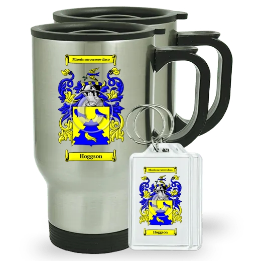 Hoggson Pair of Travel Mugs and pair of Keychains