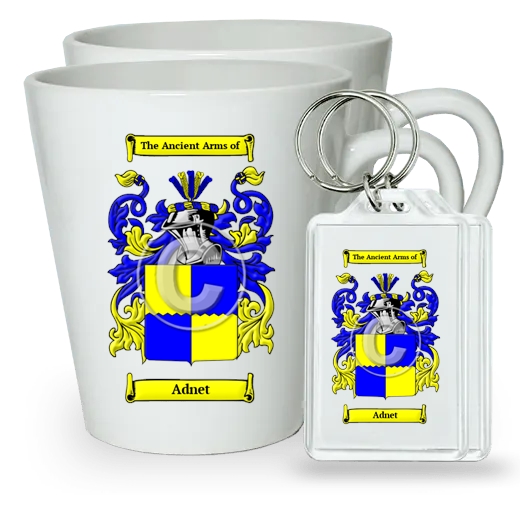 Adnet Pair of Latte Mugs and Pair of Keychains