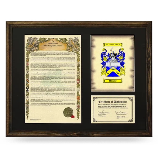 Hildake Framed Surname History and Coat of Arms - Brown