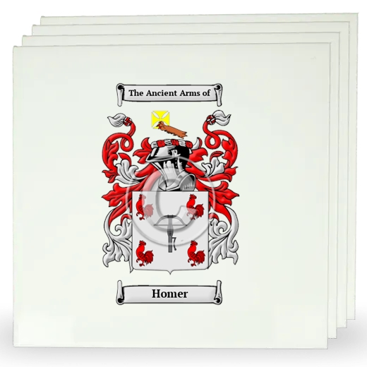 Homer Set of Four Large Tiles with Coat of Arms