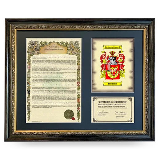 Honicote Framed Surname History and Coat of Arms- Heirloom