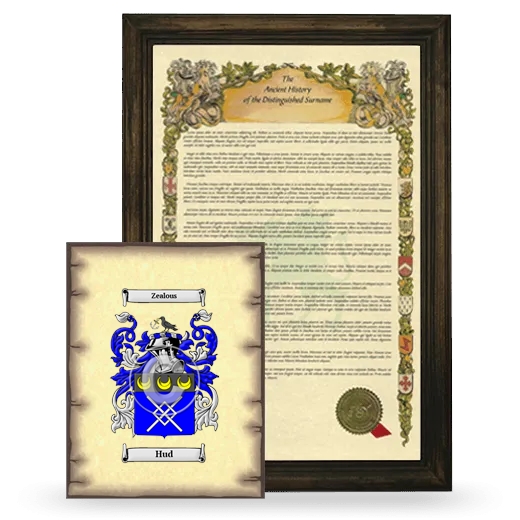 Hud Framed History and Coat of Arms Print - Brown