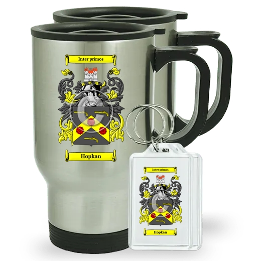 Hopkan Pair of Travel Mugs and pair of Keychains