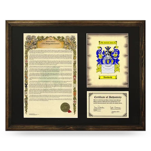 Hawkesly Framed Surname History and Coat of Arms - Brown