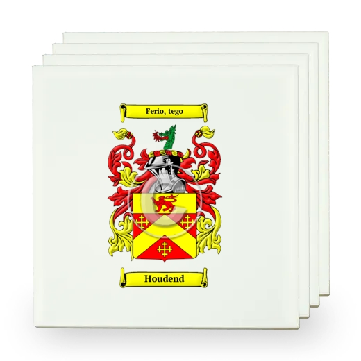 Houdend Set of Four Small Tiles with Coat of Arms