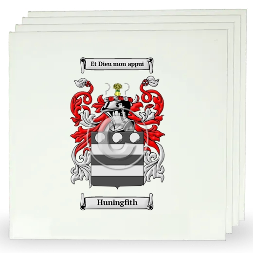 Huningfith Set of Four Large Tiles with Coat of Arms