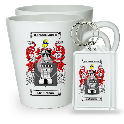 McCueston Pair of Latte Mugs and Pair of Keychains