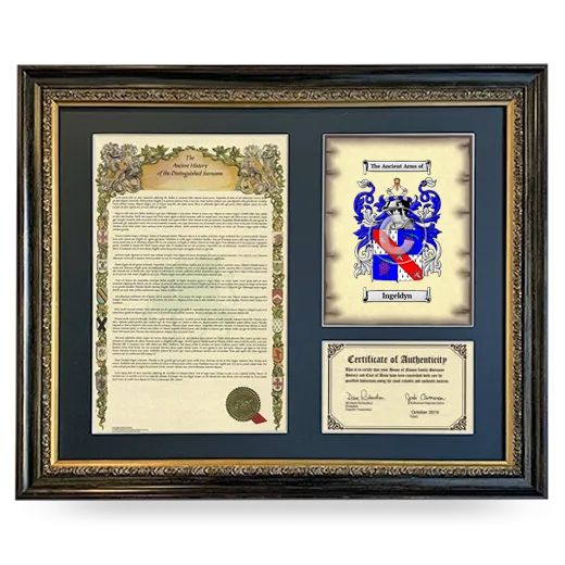 Ingeldyn Framed Surname History and Coat of Arms- Heirloom