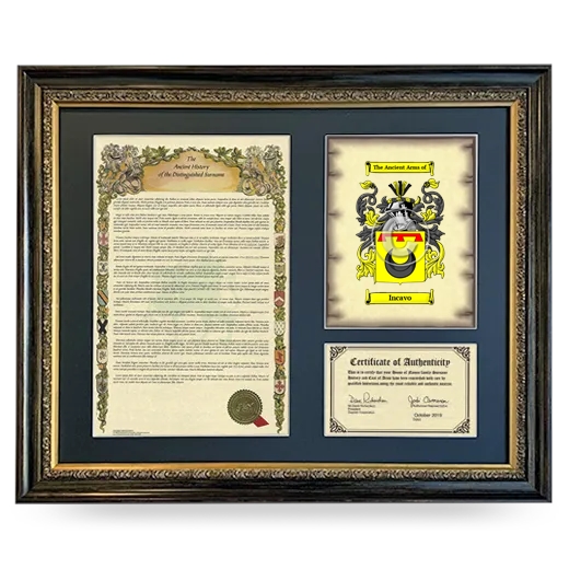 Incavo Framed Surname History and Coat of Arms- Heirloom