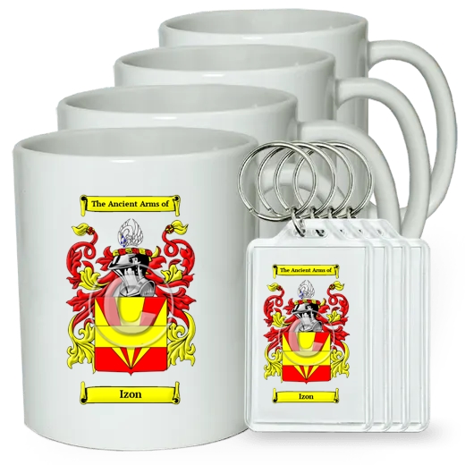 Izon Set of 4 Coffee Mugs and Keychains