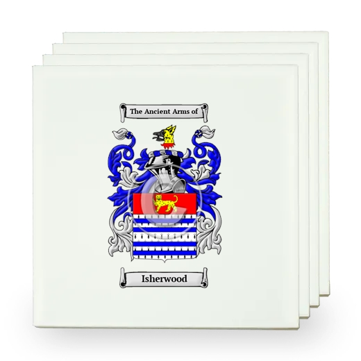 Isherwood Set of Four Small Tiles with Coat of Arms