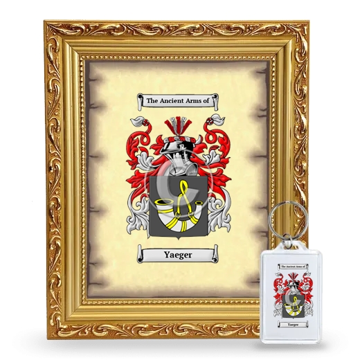 Yaeger Framed Coat of Arms and Keychain - Gold