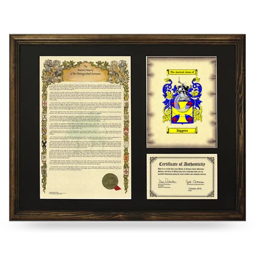 Jäggers Framed Surname History and Coat of Arms - Brown