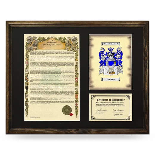 Jaubarre Framed Surname History and Coat of Arms - Brown