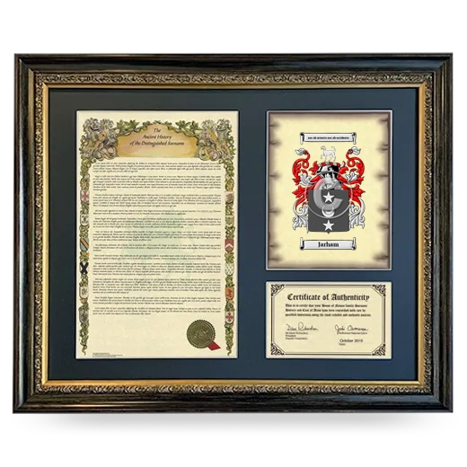 Jarham Framed Surname History and Coat of Arms- Heirloom