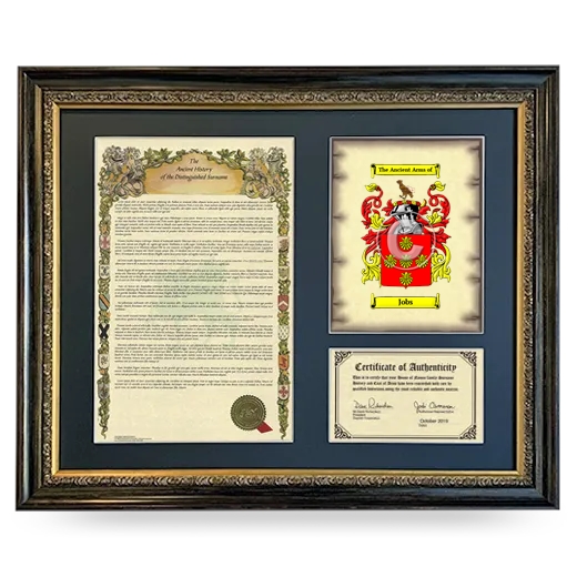 Jobs Framed Surname History and Coat of Arms- Heirloom