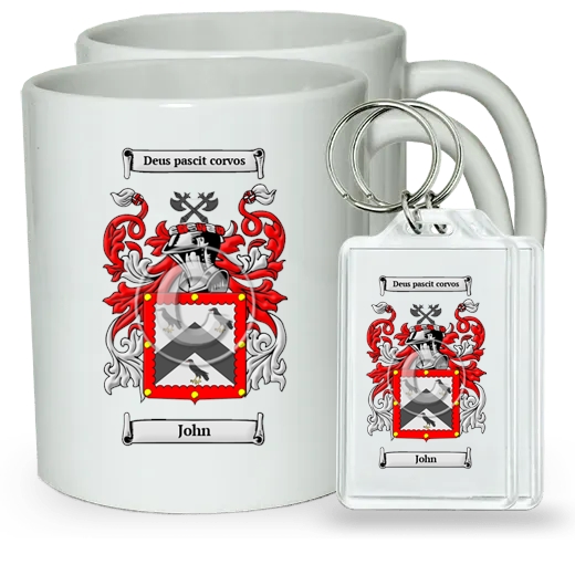 John Pair of Coffee Mugs and Pair of Keychains