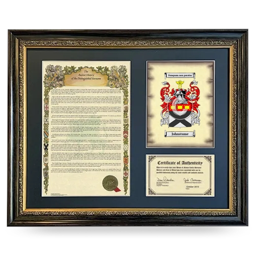 Johnstume Framed Surname History and Coat of Arms- Heirloom