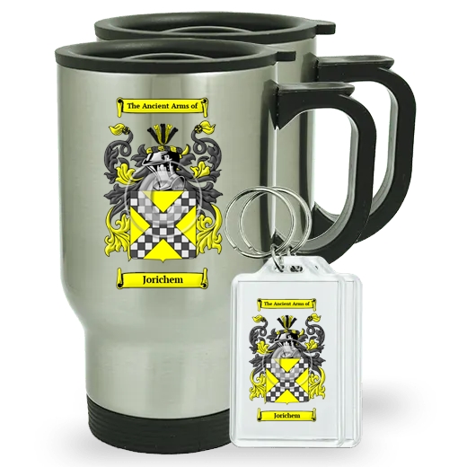 Jorichem Pair of Travel Mugs and pair of Keychains