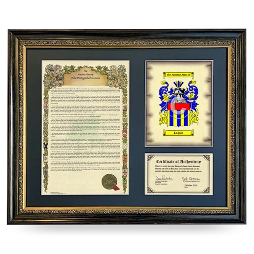 Lajoie Framed Surname History and Coat of Arms- Heirloom