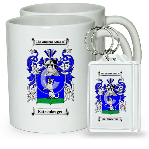 Katzenberger Pair of Coffee Mugs and Pair of Keychains