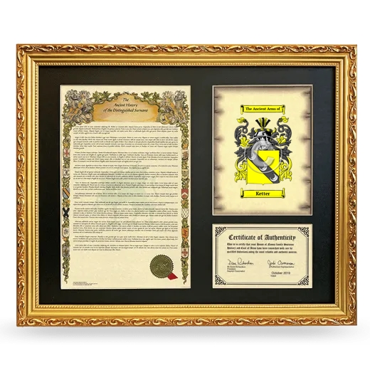 Ketter Framed Surname History and Coat of Arms- Gold