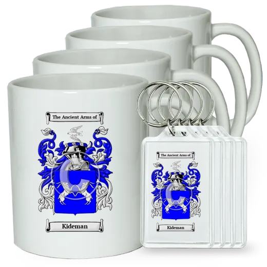 Kideman Set of 4 Coffee Mugs and Keychains