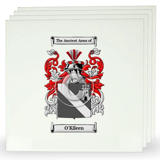 O'Kileen Set of Four Large Tiles with Coat of Arms
