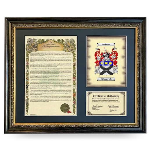 Kirkpatryck Framed Surname History and Coat of Arms- Heirloom