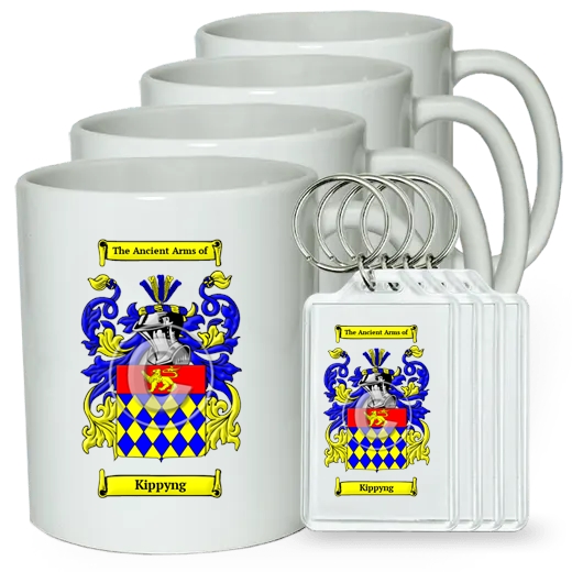 Kippyng Set of 4 Coffee Mugs and Keychains