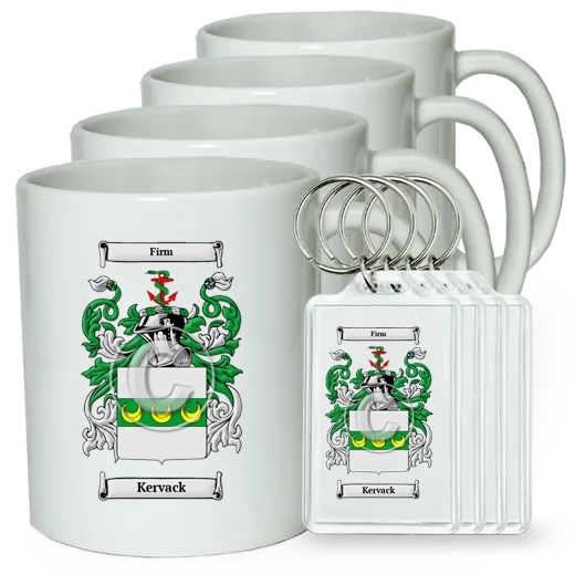 Kervack Set of 4 Coffee Mugs and Keychains