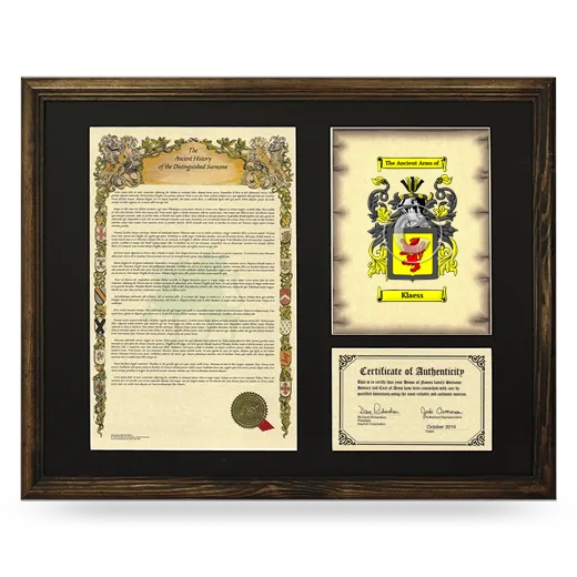 Klaess Framed Surname History and Coat of Arms - Brown