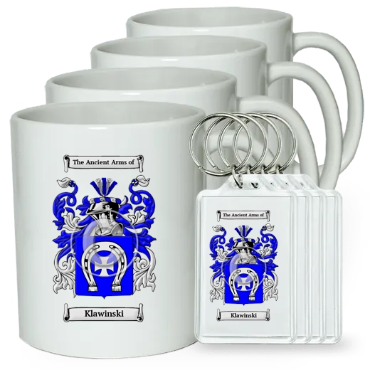 Klawinski Set of 4 Coffee Mugs and Keychains