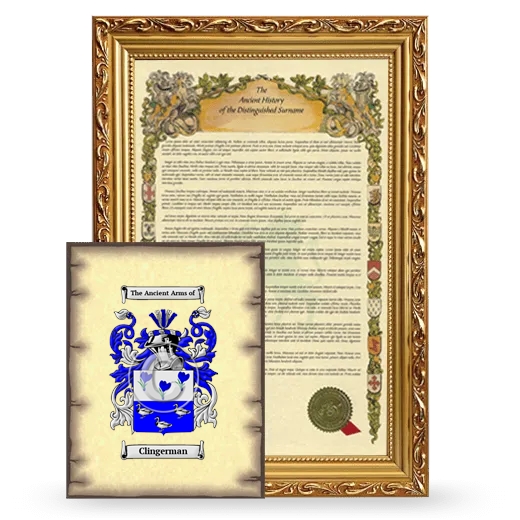 Clingerman Framed History and Coat of Arms Print - Gold